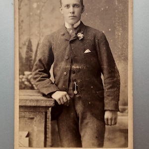 CDV カート・デ・ビジット、アンティーク写真、ポートレート、ハンサムな男の子、ビクトリア朝のファッション、セピア、黒と白、アナログ、19 世紀後半、イギリス