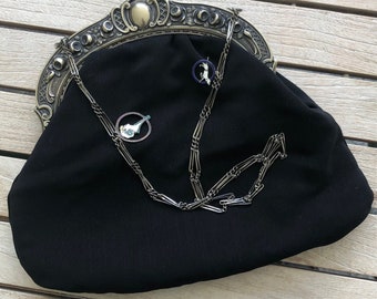 Antique 19th Century Steel Embroidered Leather Purse