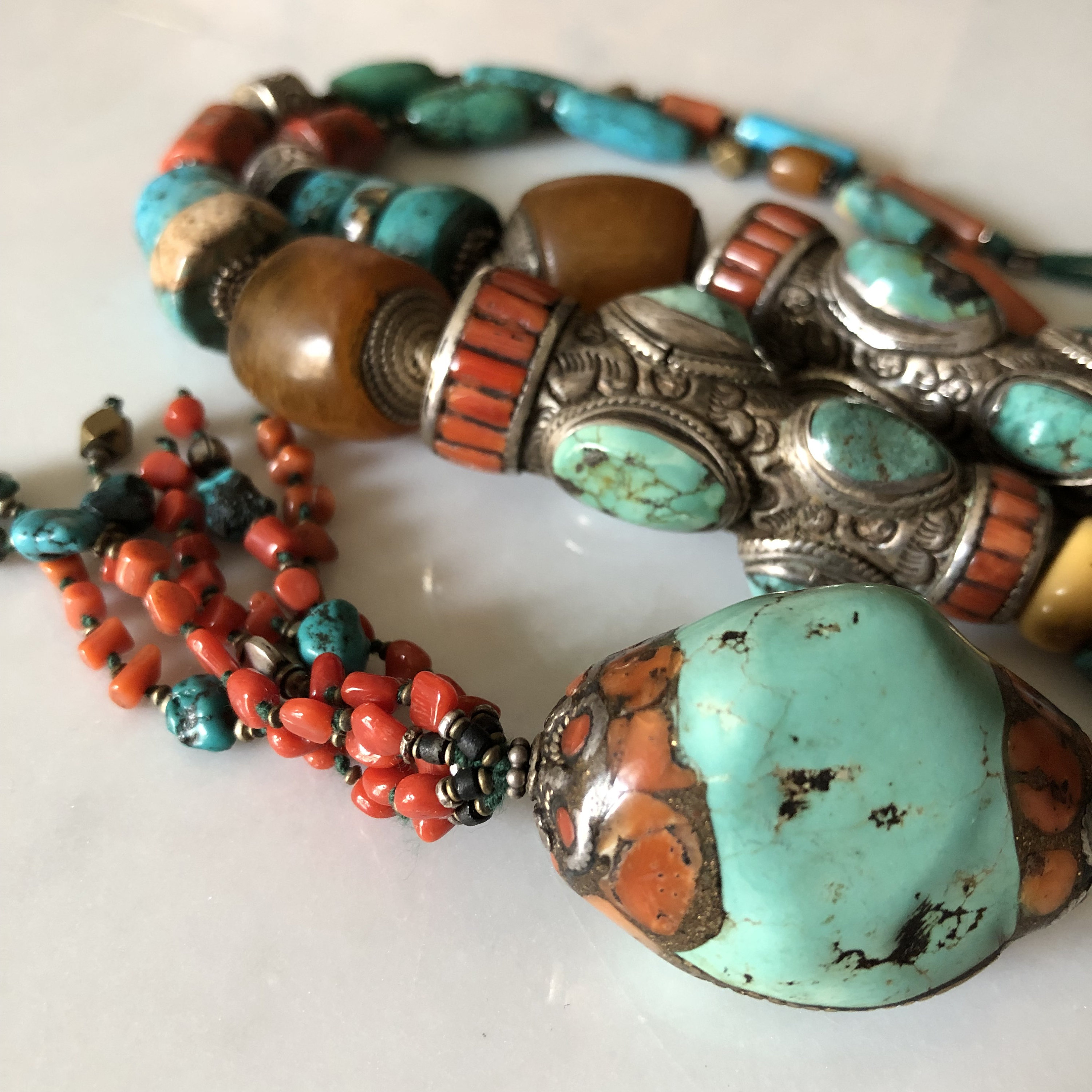 Collier Bohème En Argent 925 Avec Perles D'ambre Jaune Et Onyx - Longueur 18 Pouces - Multicolore