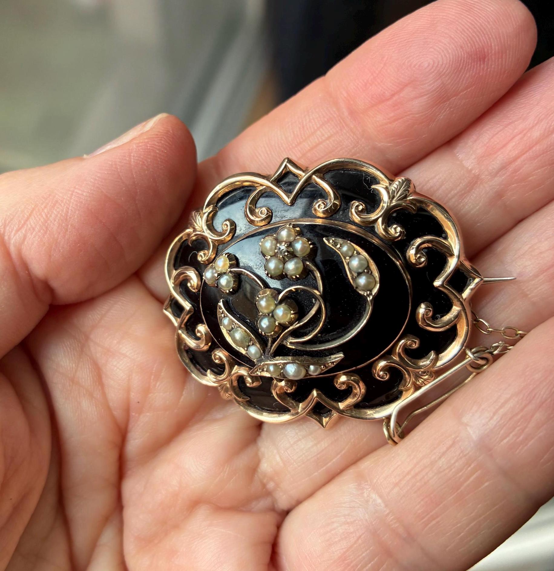 Broche De Deuil Début 1900 - Style Vintage Argenté - Occasion