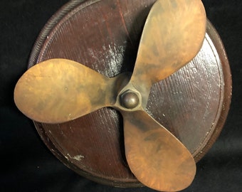 Boat propeller, brass, mounted on wood, vintage 1950s/60s, Italy