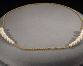 Vintage Traditional Style Yellow Gold Tone Faux Pearl Line Link Necklace Jewelry -K 14