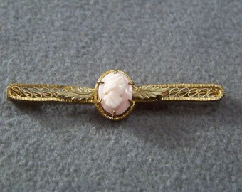 Vintage 12 K Yellow Gold Filled Fancy Raised Relief Etched Carved Cameo Pin Brooch **RL