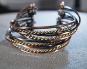 Vintage Copper Brass Bangle Bracelet with Alternating Twisted and Un-Twisted Bands B