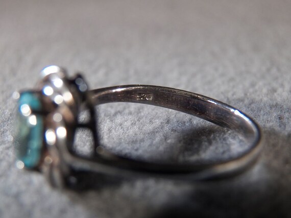 Vintage Sterling Silver Oval Blue Topaz Fancy Scrolled Band