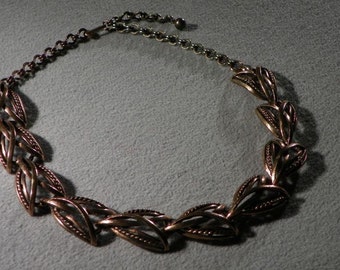 Vintage Unique fancy copper raised relief scrolled link necklace W    **RL