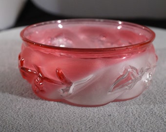 Antique Open Sugar Berry Bowl Nothwood Rubina Cranberry Royal Ivy Frosted Satin Pattern Glass     **RL