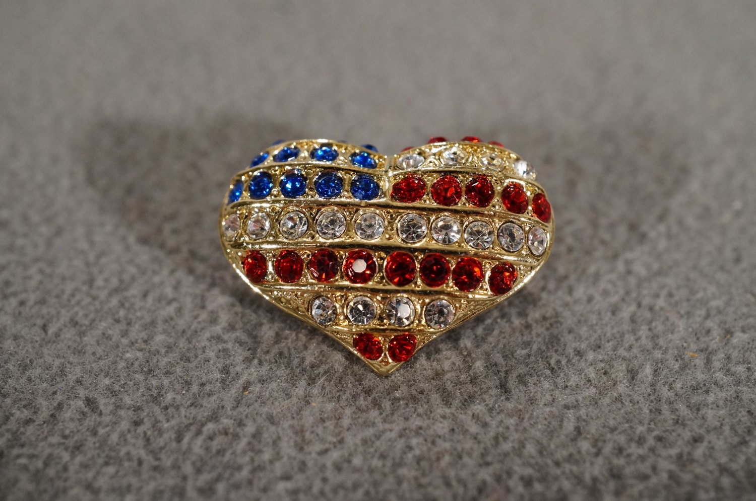Vintage Art Deco Style Yellow Gold Tone Rhinestone Red White Blue