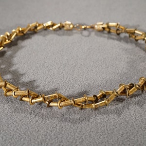 Vintage Art Deco Style Yellow Gold Tone Unique Two Strand Cylinder Design Necklace Jewelry     K