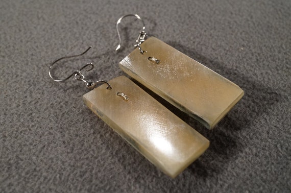 vintage dangle drop earrings in rectangular bone … - image 4