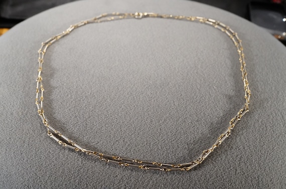 Vintage Art Deco Style Yellow Gold Tone Line Link Necklace Dangle Jewelry   K#90