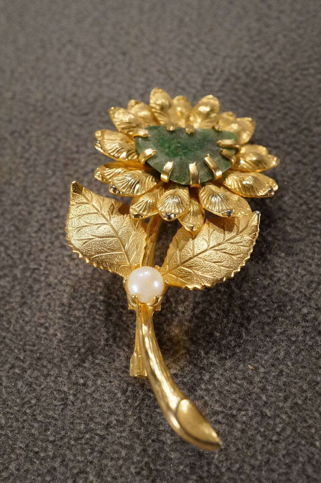 Vintage Art Deco Style Yellow Gold Tone Genuine Cultured