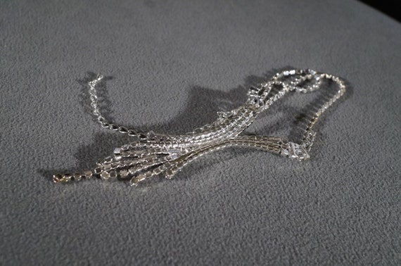Vintage Art Deco Silver Tone Rhinestone Bib Style Multi Strand Gathered Domed Sparkle  Essential Addition to your Jewelry Collection   KW View 4