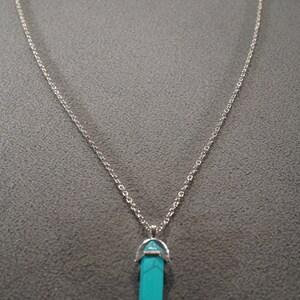 Vintage Art Deco Style Silver Tone Faux Turquoise Pendant Dangle Line Link Necklace Jewelry   K#88