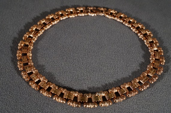 Vintage Rose Gold Tone Link Necklace, Intricate S… - image 1