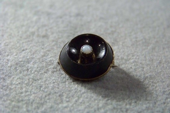 Vintage 12 K Yellow Gold Filled Round Black Onyx … - image 1