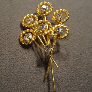 Vintage Art Deco Style Yellow Gold Tone Rhinestone Glass Stone Floral Design Bouquet Pin Brooch Jewelry    K#34