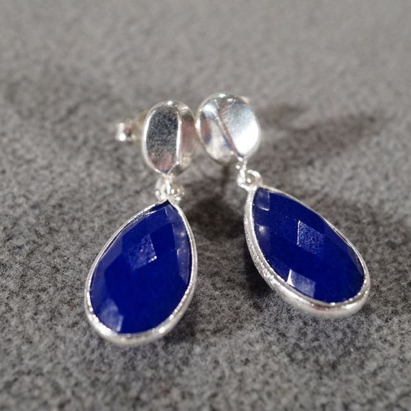Vintage Sterling Silver 2 Large Fancy Faceted Blue Chalcedony Dangle Chandelier Style Pierced Earrings #323 **RL