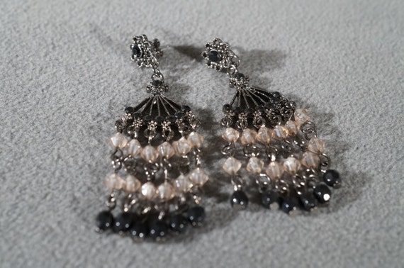 vintage silver tone chandelier earrings with laye… - image 1