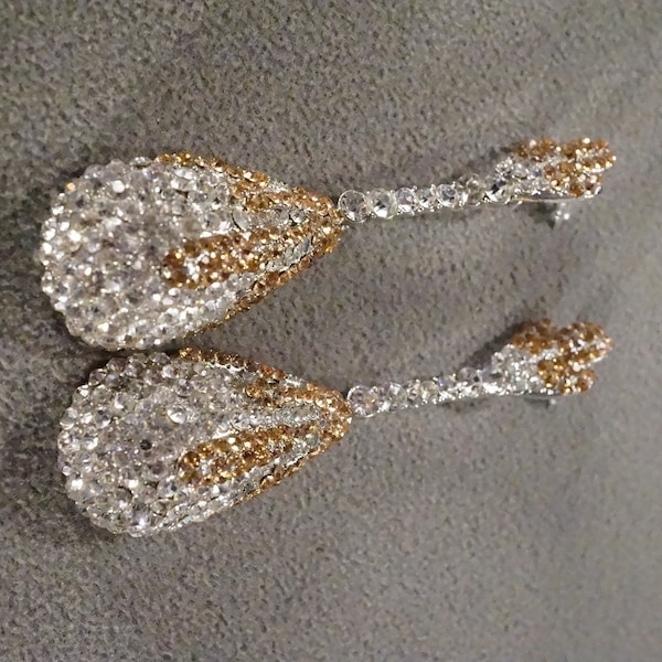 Vintage Art Deco Style Silver Tone Rhinestone Glass Stone Stud Style Dangle Pierced Earrings Jewelry    K#91