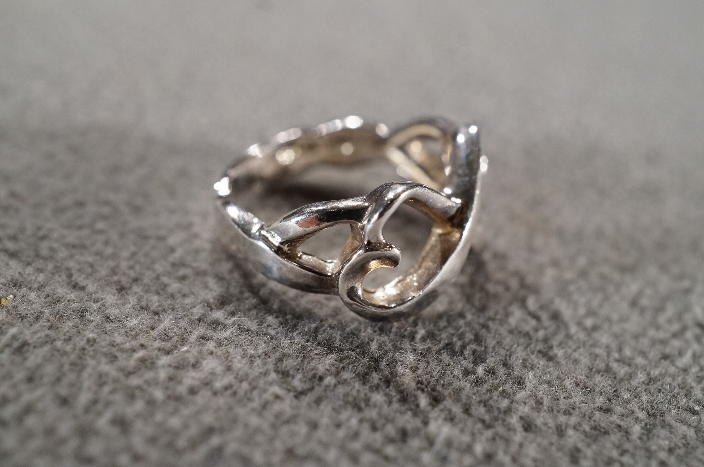 Vintage Sterling Silver Statement Band Ring With Hearts That