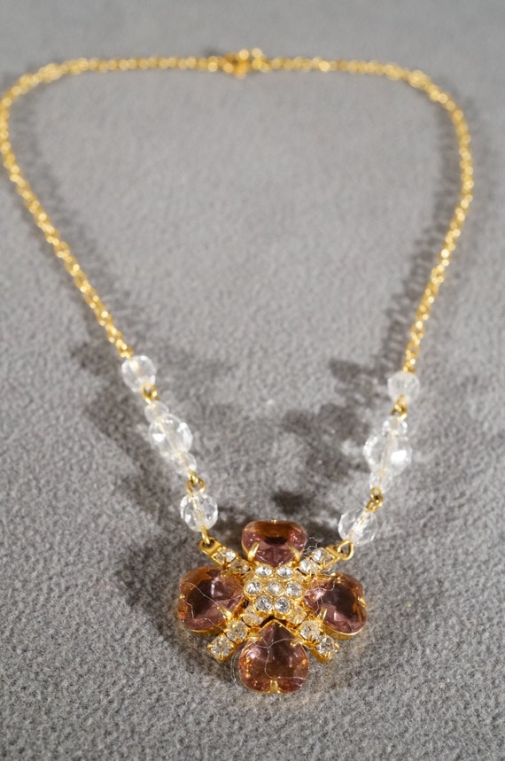 Vintage Art Deco Style Yellow Gold Tone Rhinestone