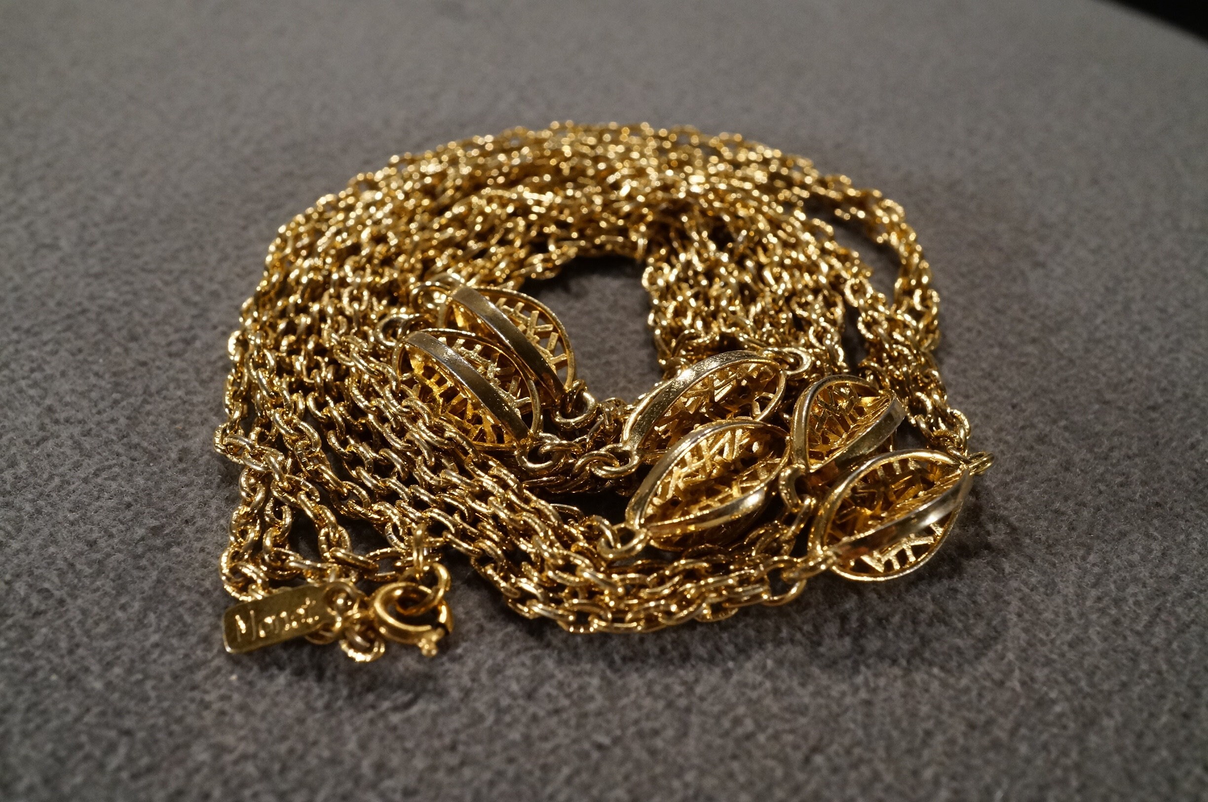 Vintage Art Deco Style Yellow Gold Tone Designer Signed