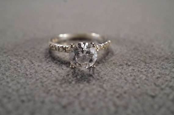 vintage sterling silver solitaire ring with large… - image 1