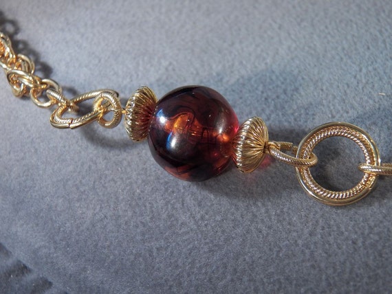 Vintage Goldtone Large Link Necklace with Amber-c… - image 2
