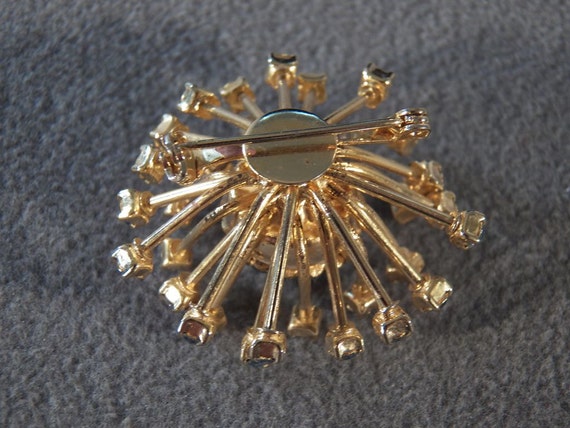 Vintage Yellow Gold Tone Multi Round Blue Rhinest… - image 3