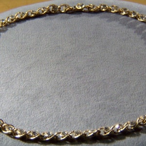Vintage Yellow Gold Tone Bold Link Rhinestone Tennis Necklace    **RL