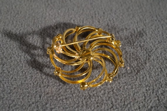 Vintage Art Deco Style Yellow Gold Tone Rhinestone Glass