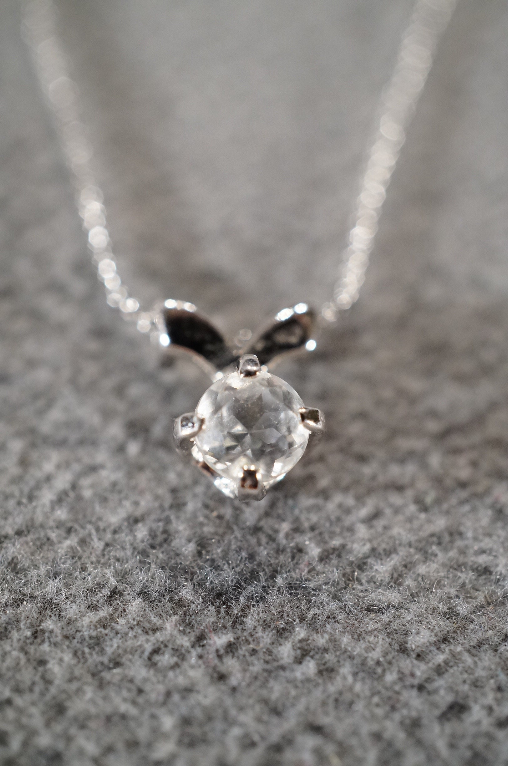 Vintage Art Deco Style Sterling Silver Genuine White Topaz Round