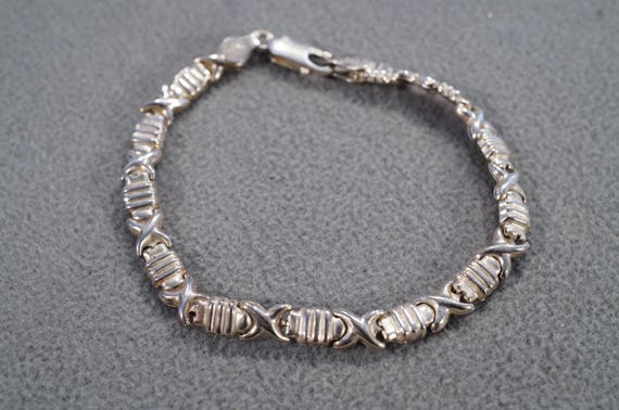vintage sterling silver tennis bracelet with link… - image 1