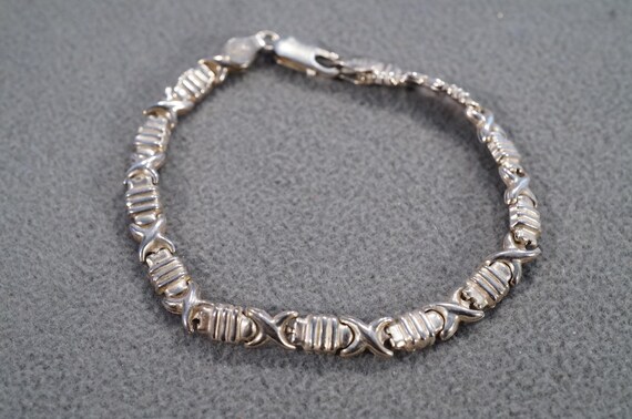 vintage sterling silver tennis bracelet with link… - image 1