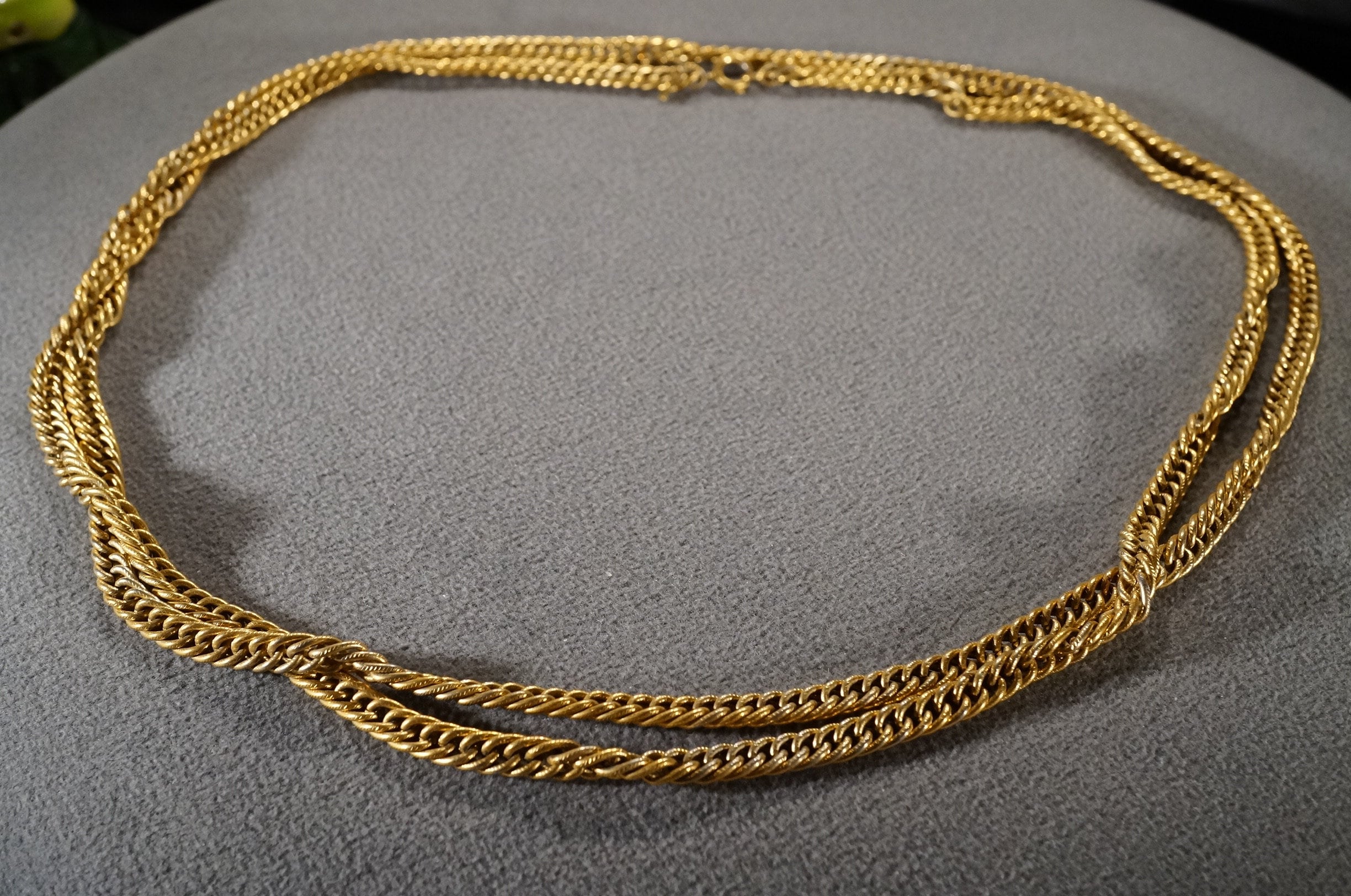 Vintage Art Deco Style Yellow Gold Tone Line Link Necklace