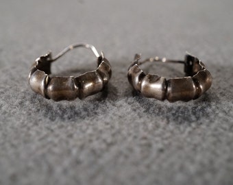 Vintage Sterling Silver Hoop Design Pierced Earrings Fancy