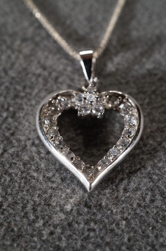 Vintage Art Deco Style Sterling Silver Genuine White Topaz Heart