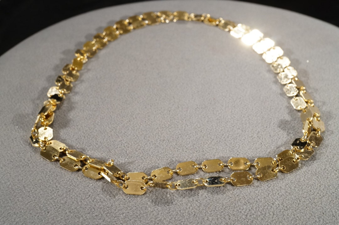 Vintage Art Deco Style Yellow Gold Tone Chain Link Necklace Jewelry K