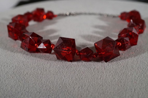 Vintage Unique Fancy Multi Round Ruby Red Lucite … - image 2
