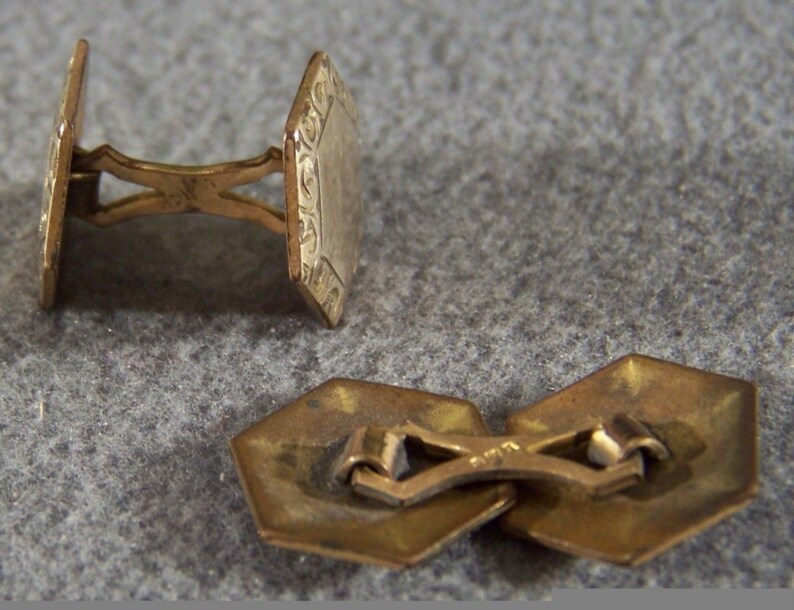 Vintage 12 k yellow filled gold etch cuff links W **RL