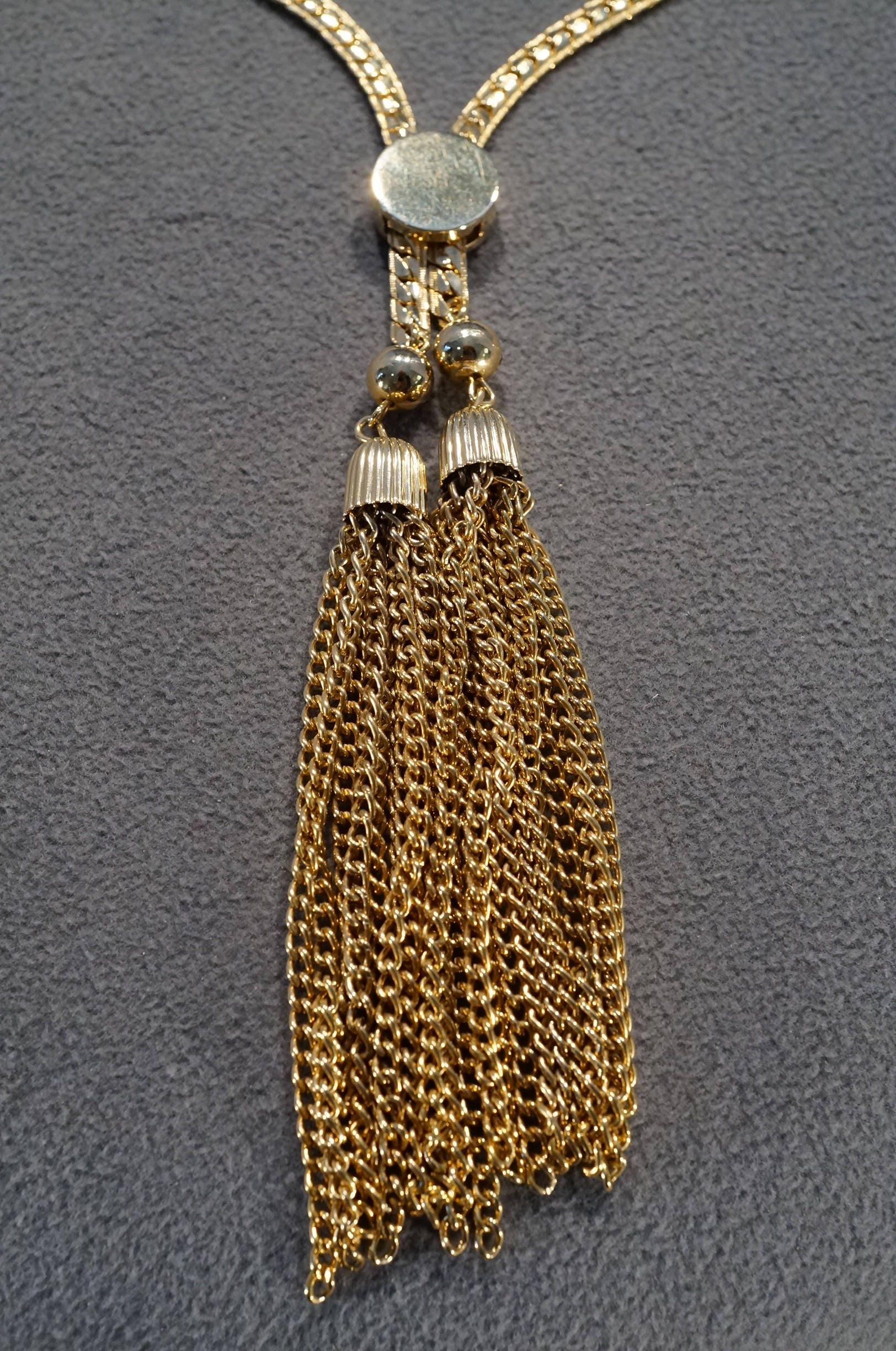 Vintage Art Deco Style Yellow Gold Tone Slide Design Tassel