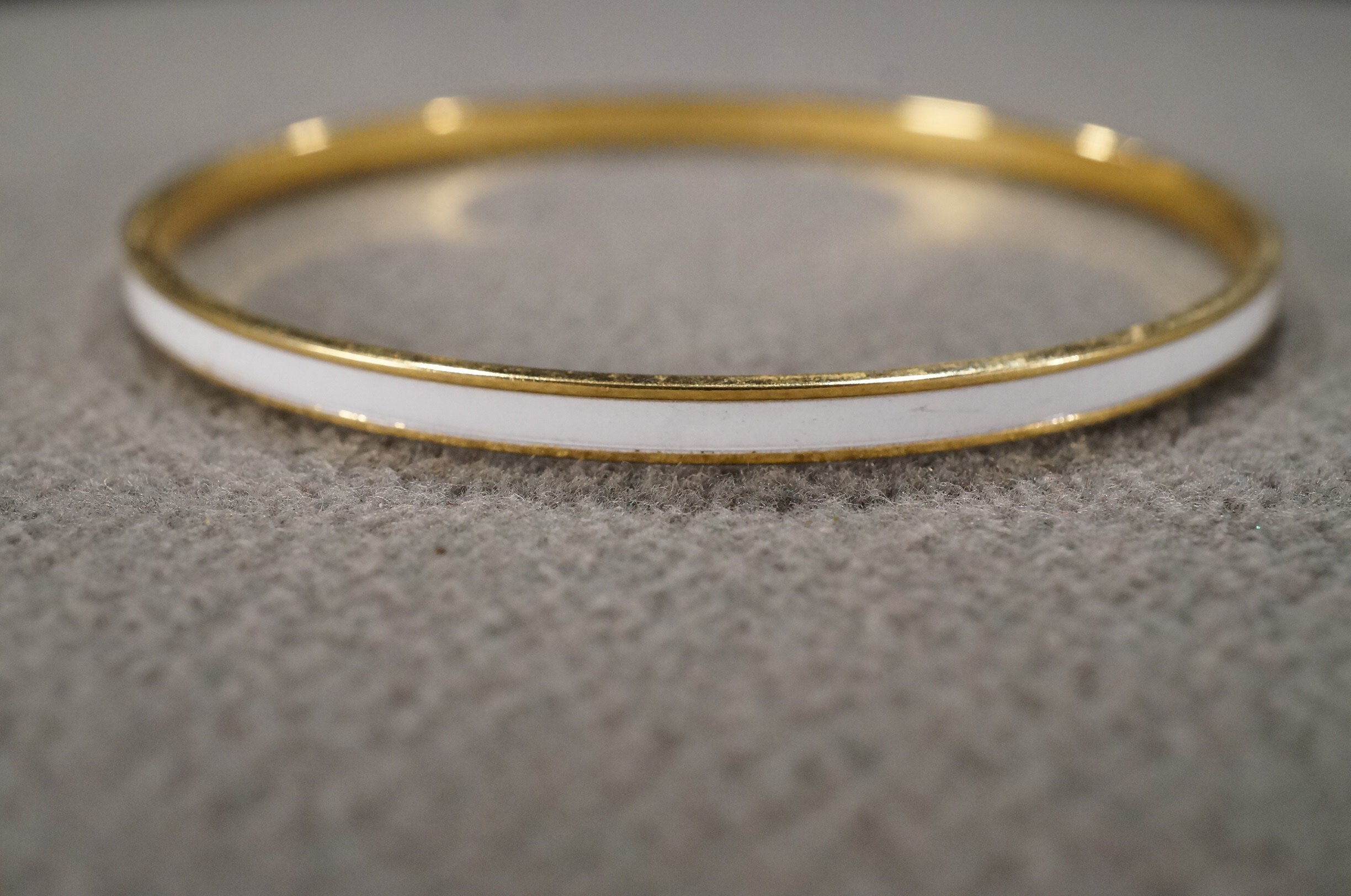 Vintage Art Deco Style Yellow Gold Tone Enameled White Round