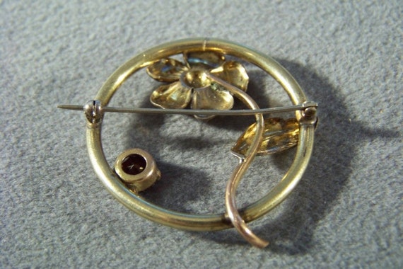Vintage Ruby Red Rhinestone Round Flower Pin Broo… - image 3