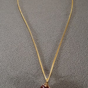 Vintage Art Deco Style Yellow Gold Tone Red Glass Stone Pendant Dangle Line Link Necklace Jewelry   K#33