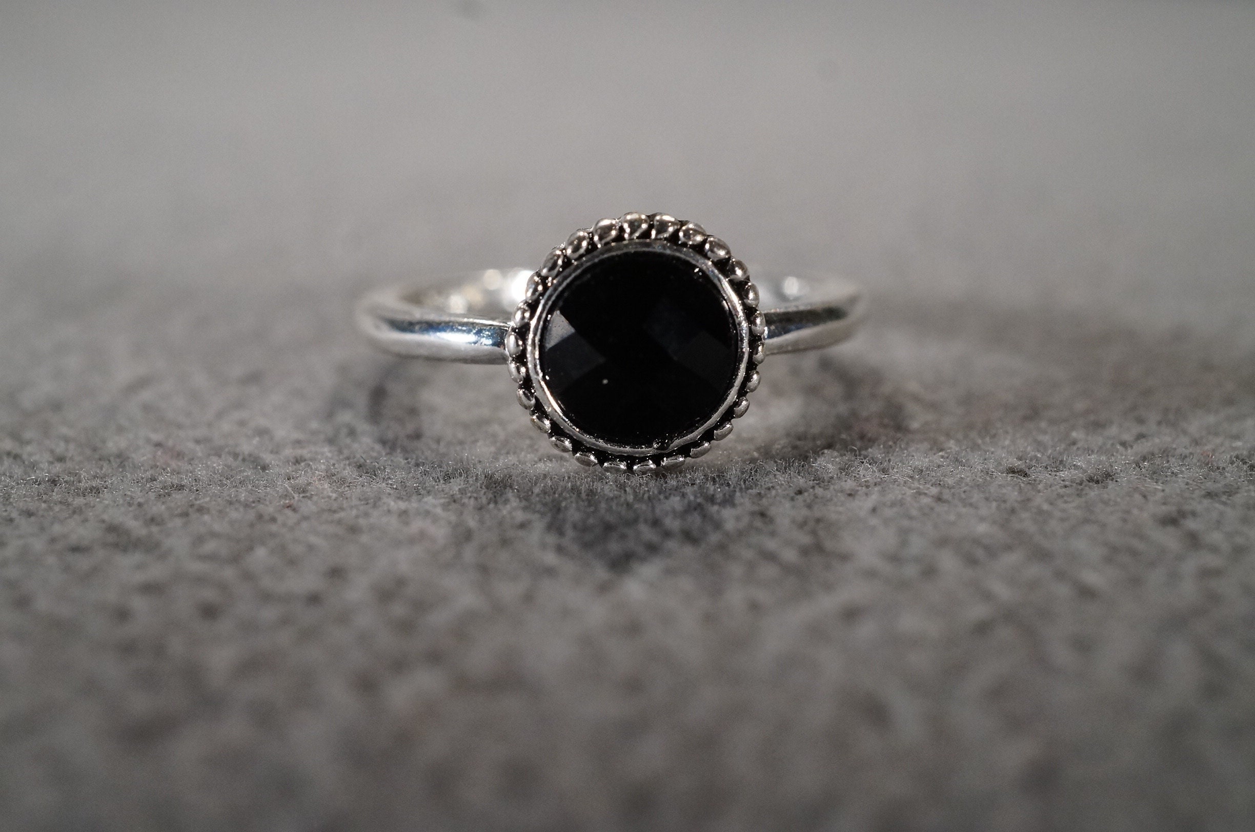 Vintage Art Deco Style Silver Tone Faux Black Onyx Glass