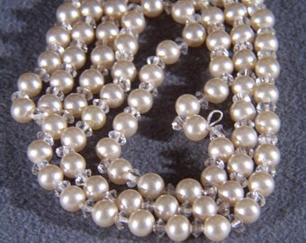 Vintage rare 34 "  long Multi round  faux pearl glass bead necklace     W