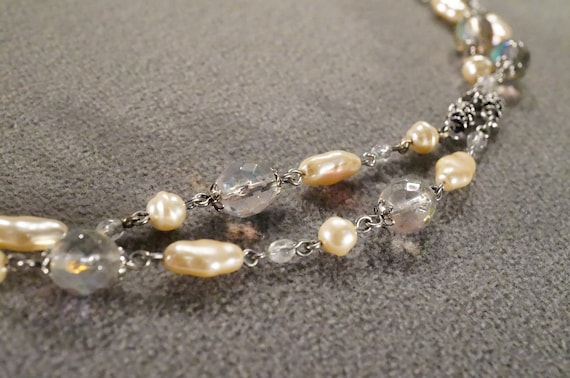 Vintage Art Deco Style Silver Tone Glass Beads Fa… - image 7
