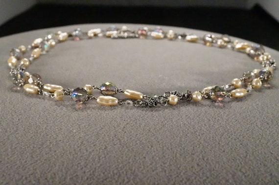 Vintage Art Deco Style Silver Tone Glass Beads Fa… - image 2