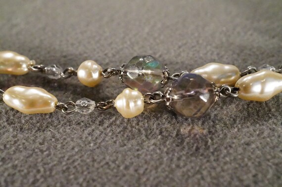 Vintage Art Deco Style Silver Tone Glass Beads Fa… - image 4